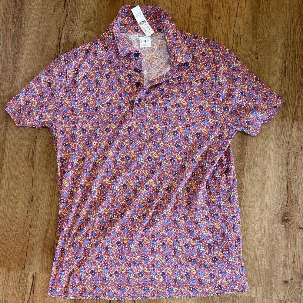 J. Crew Men's Pink Multi Floral performance Polo NWT
